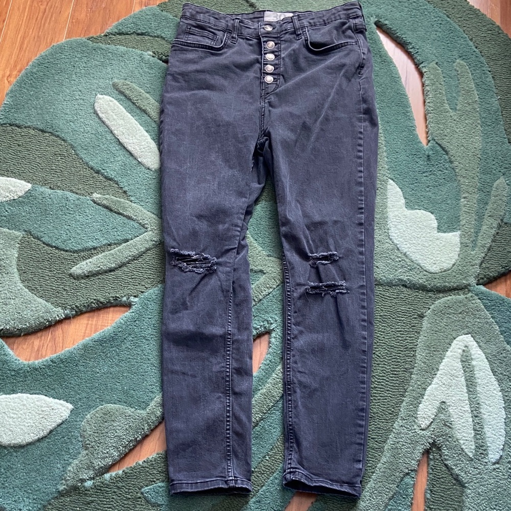 Free People Skinny Distressed Black Jeans 30 Good Condition